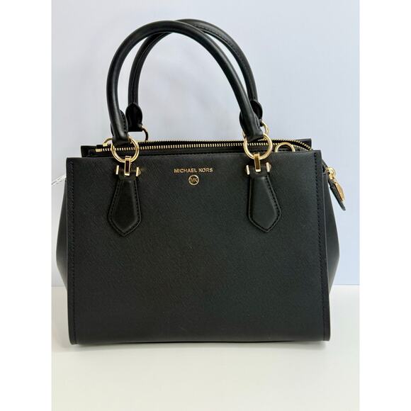 MICHAEL Michael Kors Marilyn Medium Leather Satchel Purse Black New With Tags - Picture 1 of 11